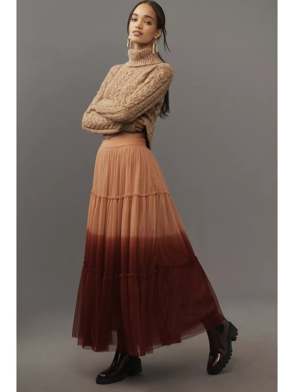 Anthropologie Let Me Be Ombre Tulle Maxi Skirt M Boho Chic Ruffle Long Whimsy